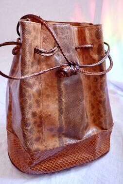 Vintage Andrea Pfister Genuine Snakeskin Drawstring Bag – Brown
